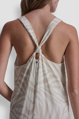 LINEN-BLEND TIE BACK MAXI DRESS - Zebra Eggnog Combo - 2