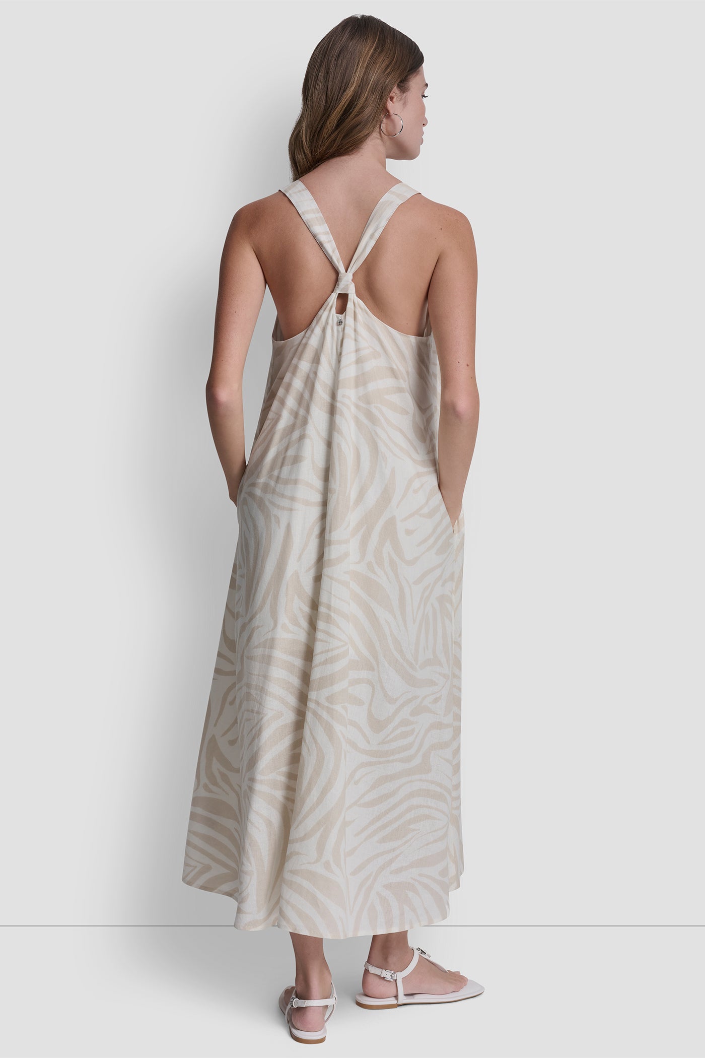 LINEN-BLEND TIE BACK MAXI DRESS - Zebra Eggnog Combo - 6