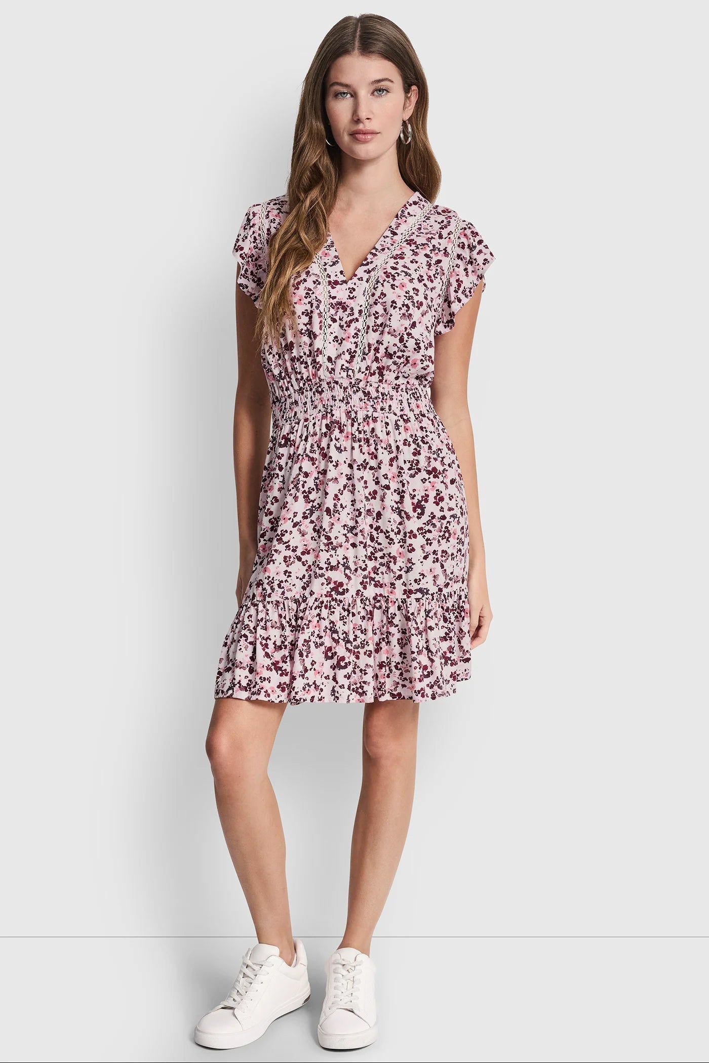 SMOCKED WAIST V-NECK DRESS - Petit Fleur Sunkissed - 5