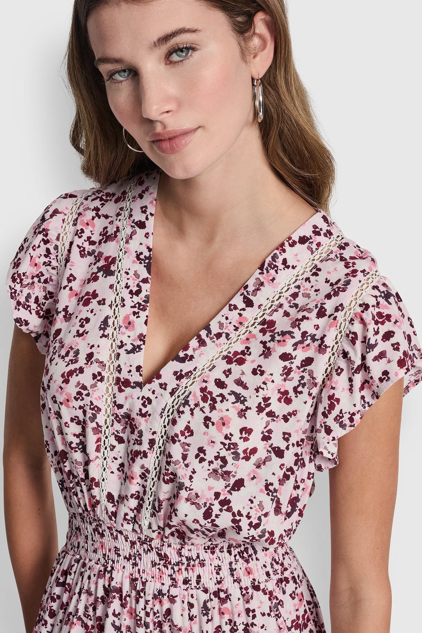 SMOCKED WAIST V-NECK DRESS - Petit Fleur Sunkissed - 6