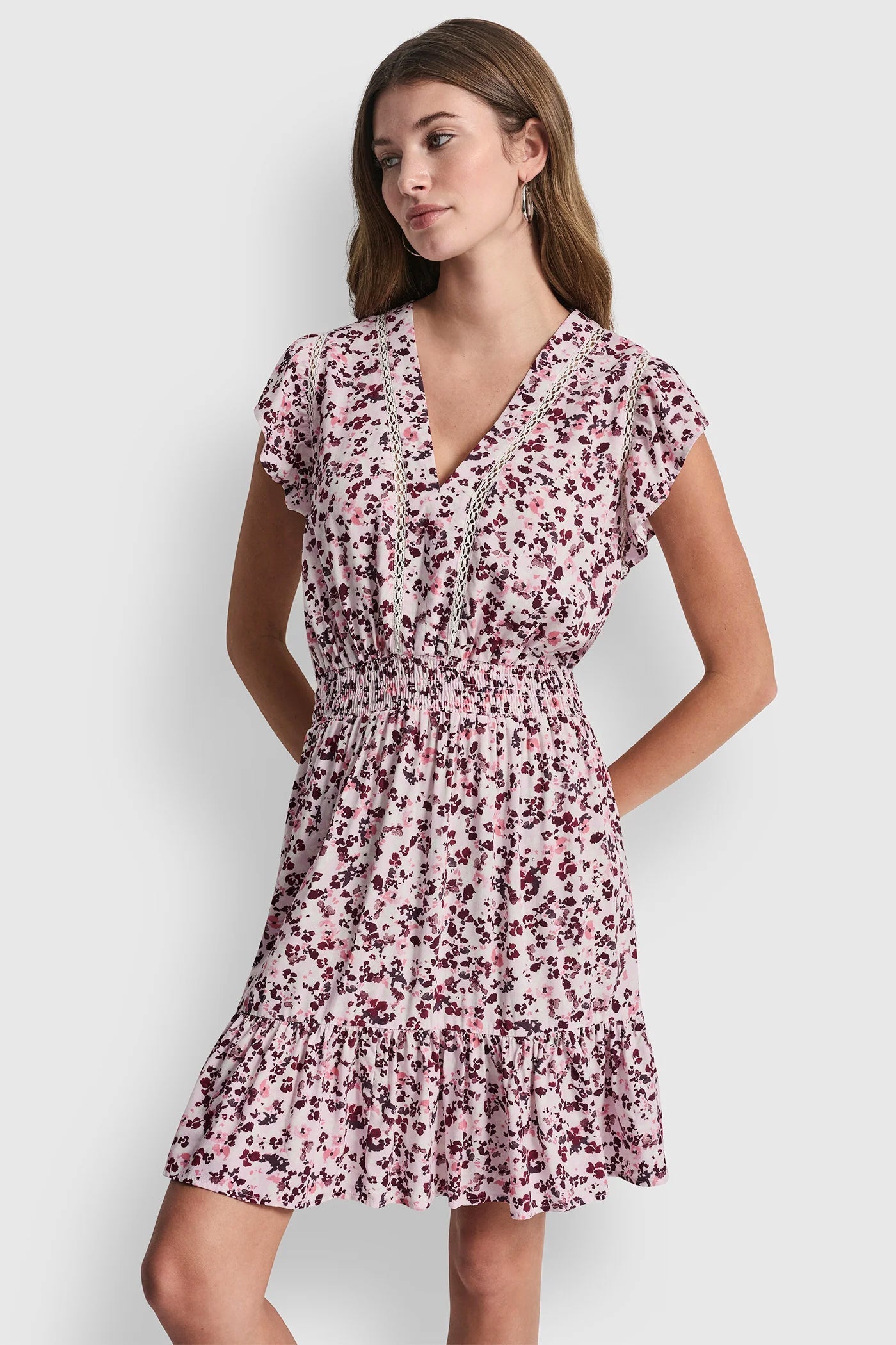 SMOCKED WAIST V-NECK DRESS - Petit Fleur Sunkissed - 2