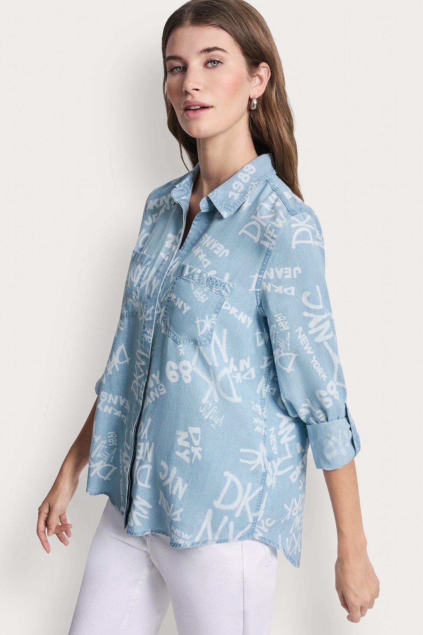 GARMENT DYE SPLIT BACK SHIRT - Graffiti Logo/Chambray - 4