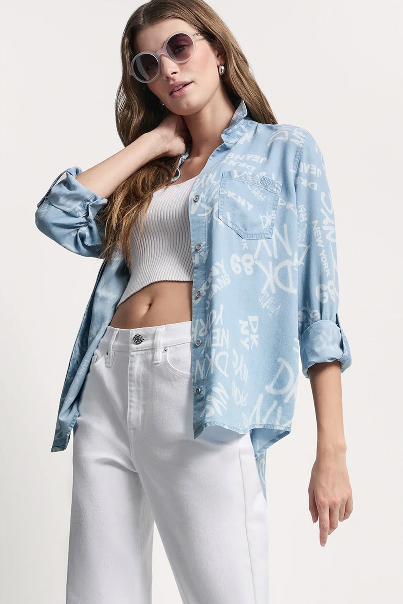 GARMENT DYE SPLIT BACK SHIRT - Graffiti Logo/Chambray - 1