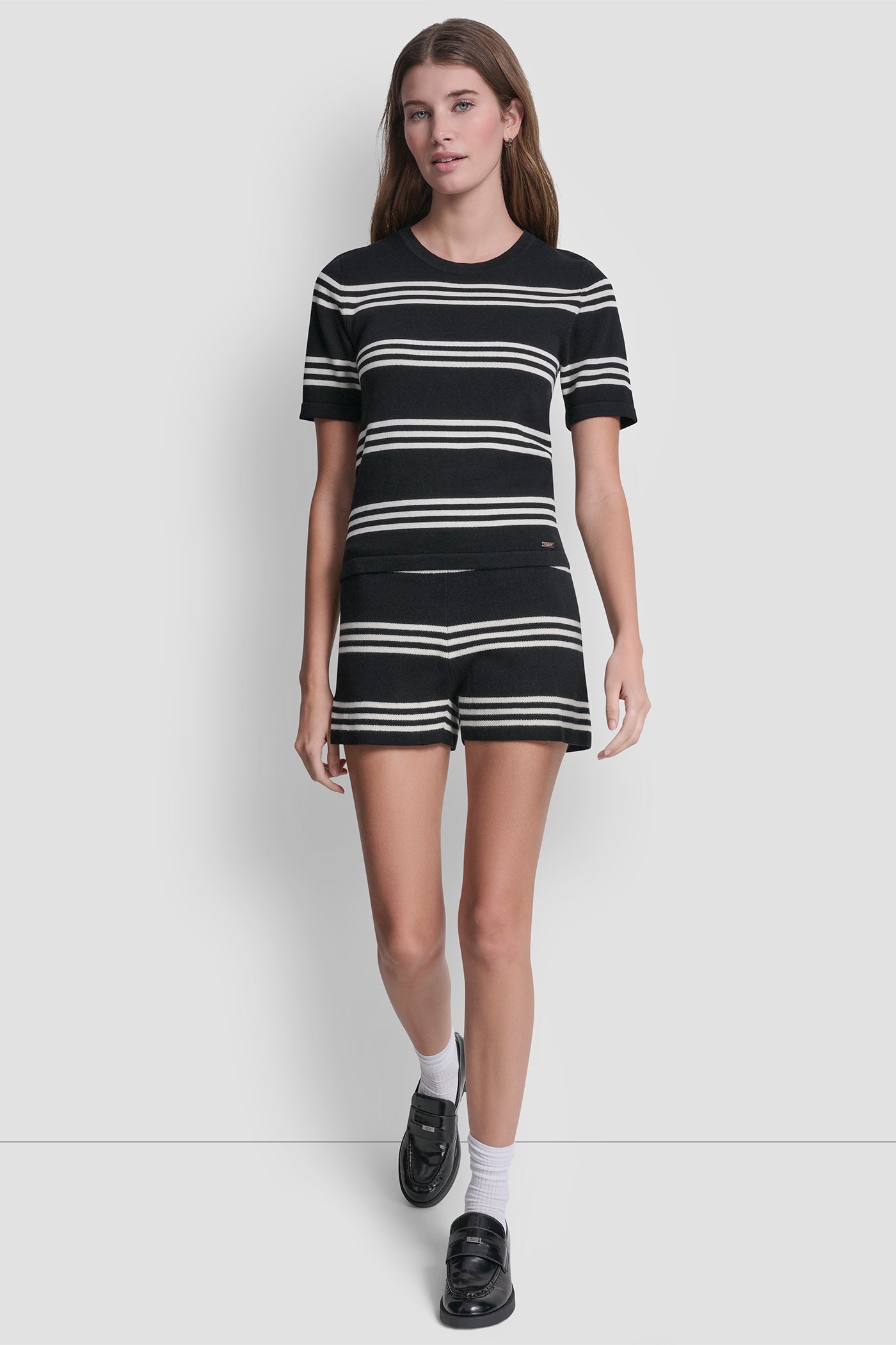 ELBOW SLEEVE STRIPED SWEATER - Black/Eggnog - 6