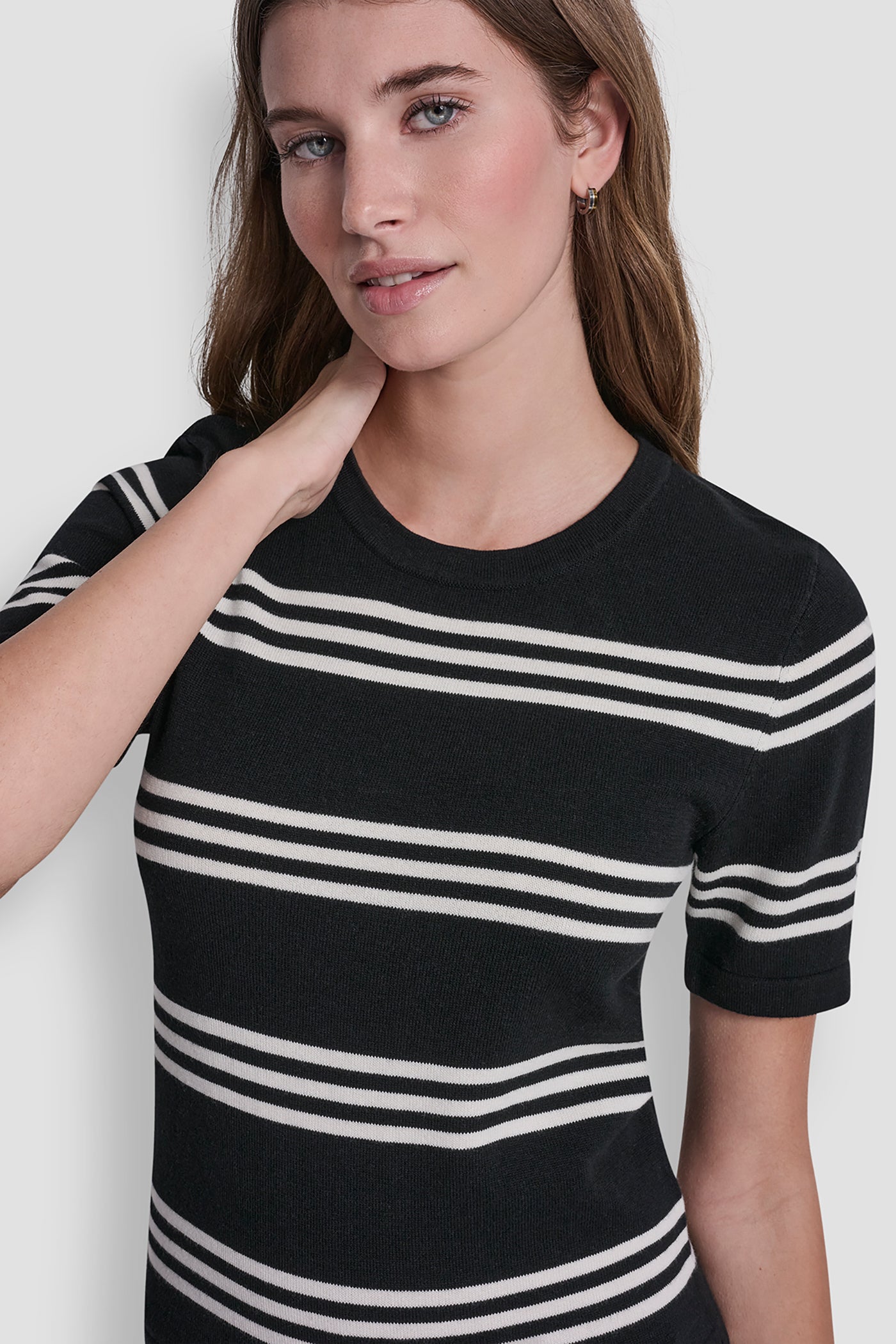 ELBOW SLEEVE STRIPED SWEATER - Black/Eggnog - 7