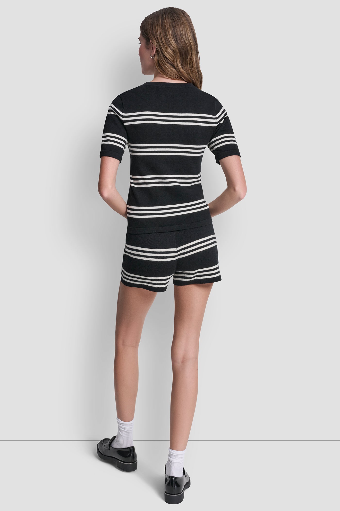 ELBOW SLEEVE STRIPED SWEATER - Black/Eggnog - 4