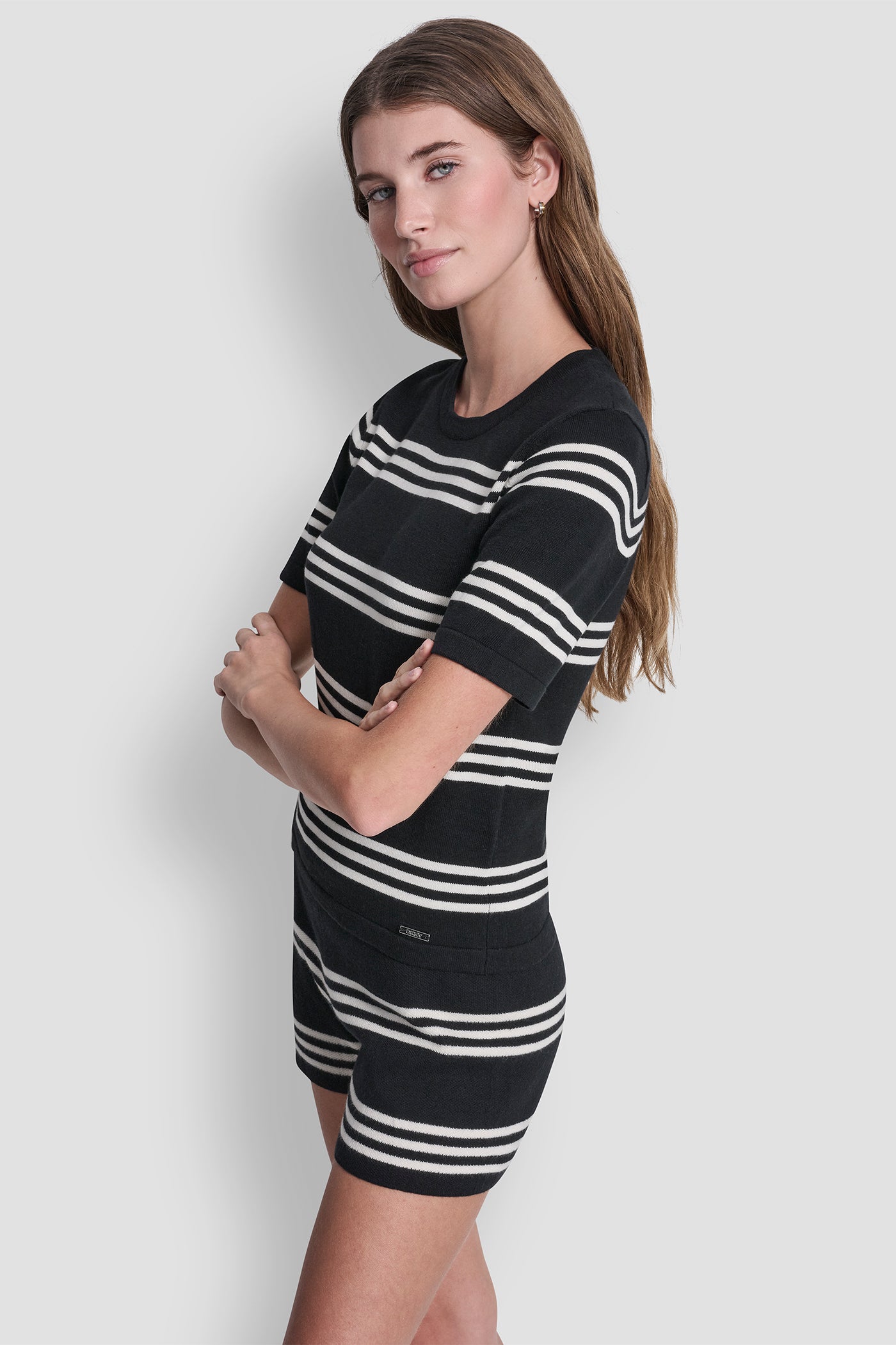 ELBOW SLEEVE STRIPED SWEATER - Black/Eggnog - 5