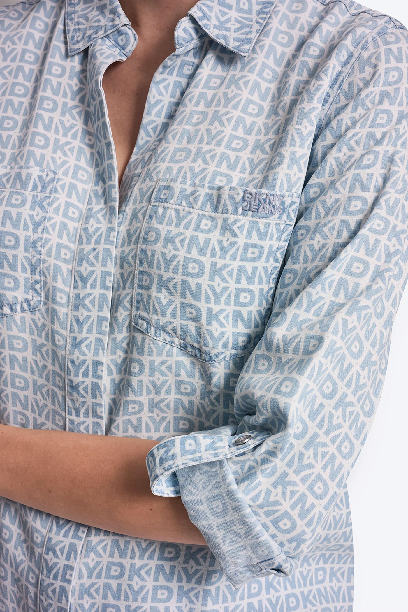 GARMENT DYE SPLIT BACK SHIRT - DKNY OUTLINE CHAMBRAY - 7