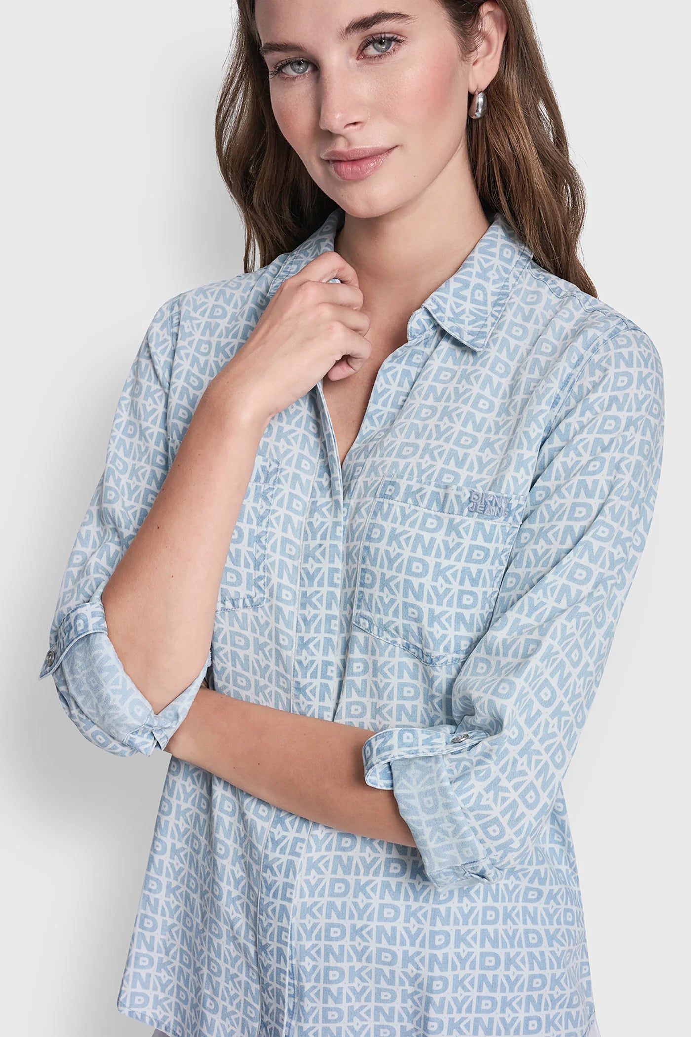GARMENT DYE SPLIT BACK SHIRT - DKNY OUTLINE CHAMBRAY - 2