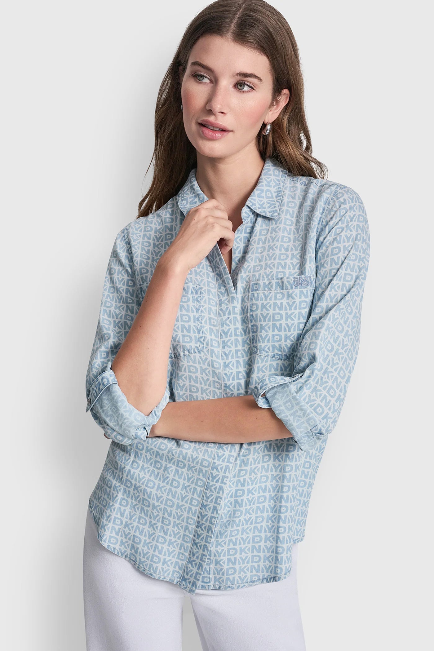 GARMENT DYE SPLIT BACK SHIRT - DKNY OUTLINE CHAMBRAY - 6