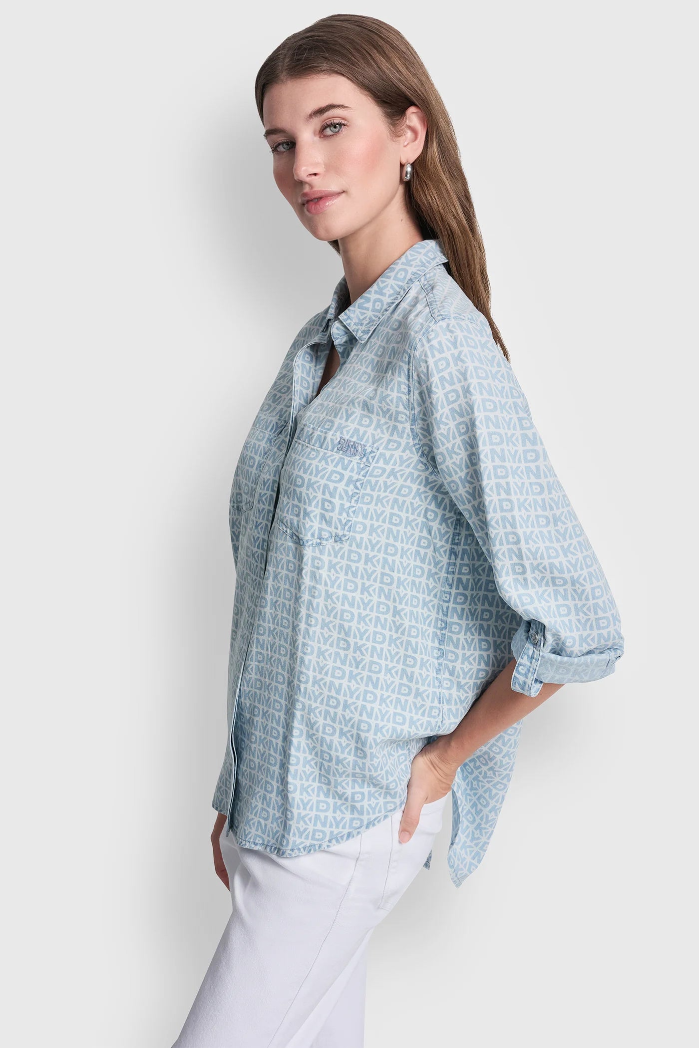 GARMENT DYE SPLIT BACK SHIRT - DKNY OUTLINE CHAMBRAY - 4