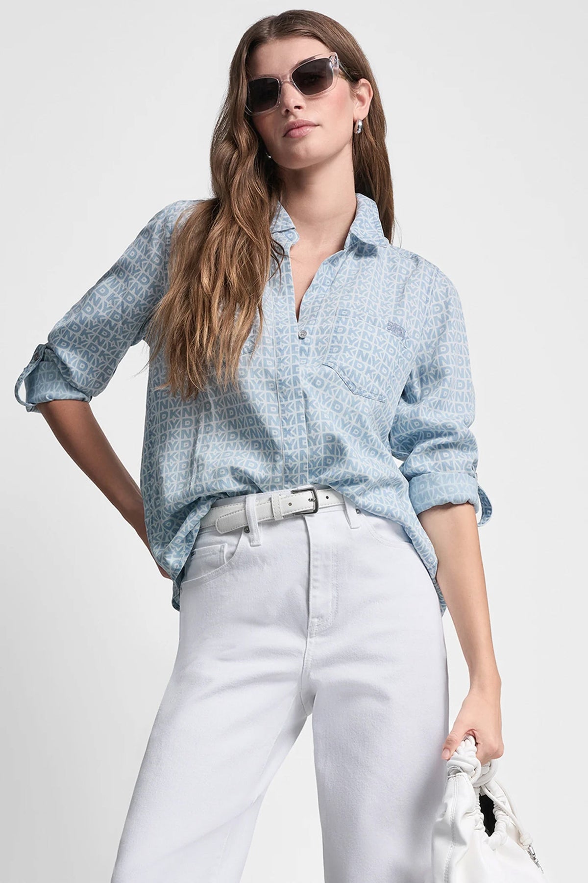 GARMENT DYE SPLIT BACK SHIRT - DKNY OUTLINE CHAMBRAY - 1
