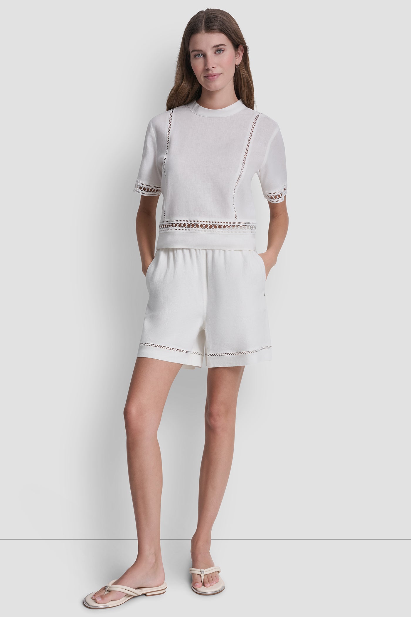 HIGH-RISE LINEN-BLEND SHORT - Ivory - 5