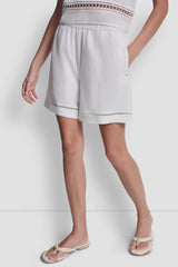 HIGH-RISE LINEN-BLEND SHORT - Ivory - 3