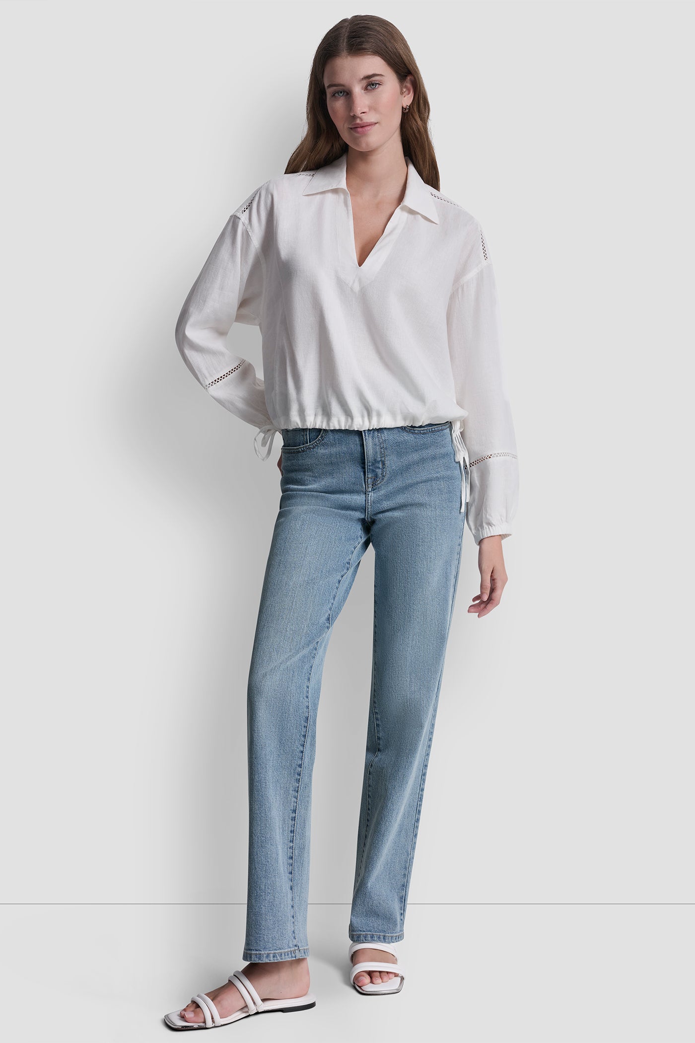 LINEN-BLEND V-NECK SHIRT - Ivory - 2