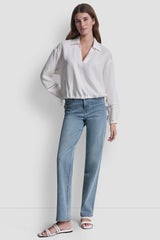 LINEN-BLEND V-NECK SHIRT - Ivory - 2