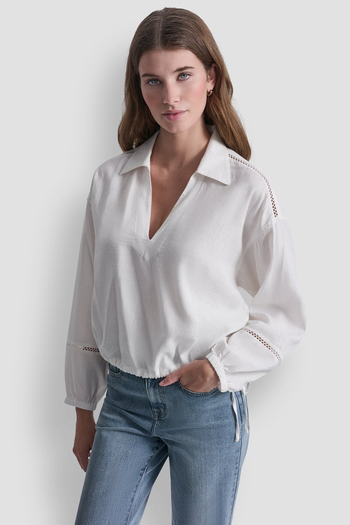 LINEN-BLEND V-NECK SHIRT - Ivory - 1