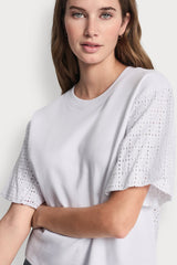 EYELET PUFF SLEEVE SHIRT - White - 1