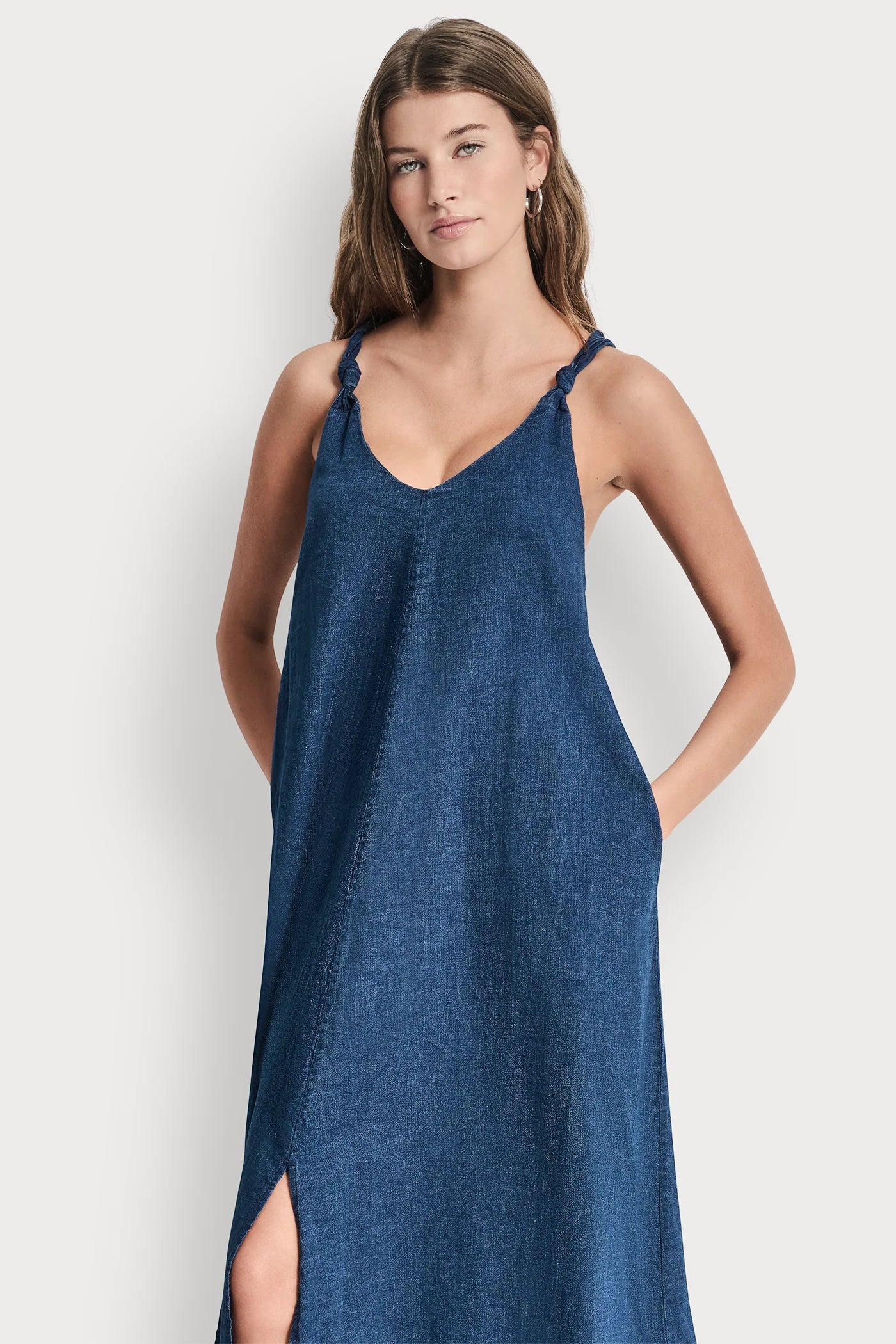 KNOTTED STRAP V-NECK MAXI DRESS - Indigo - 5