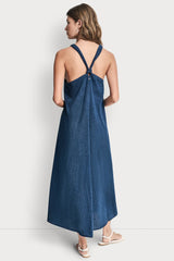 KNOTTED STRAP V-NECK MAXI DRESS - Indigo - 2