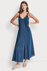 KNOTTED STRAP V-NECK MAXI DRESS - Indigo - 4