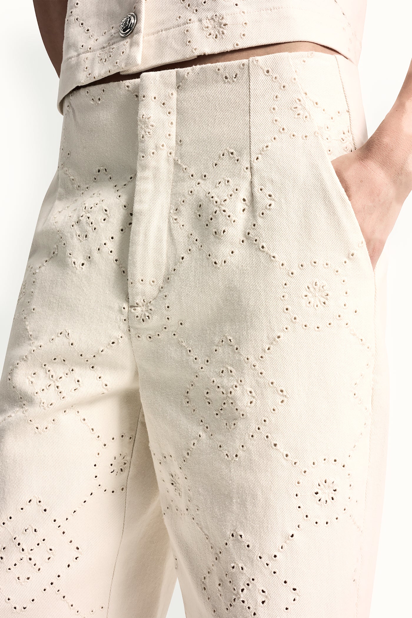 HIGH-RISE TWILL WIDE LEG PANT - Eggnog - 5