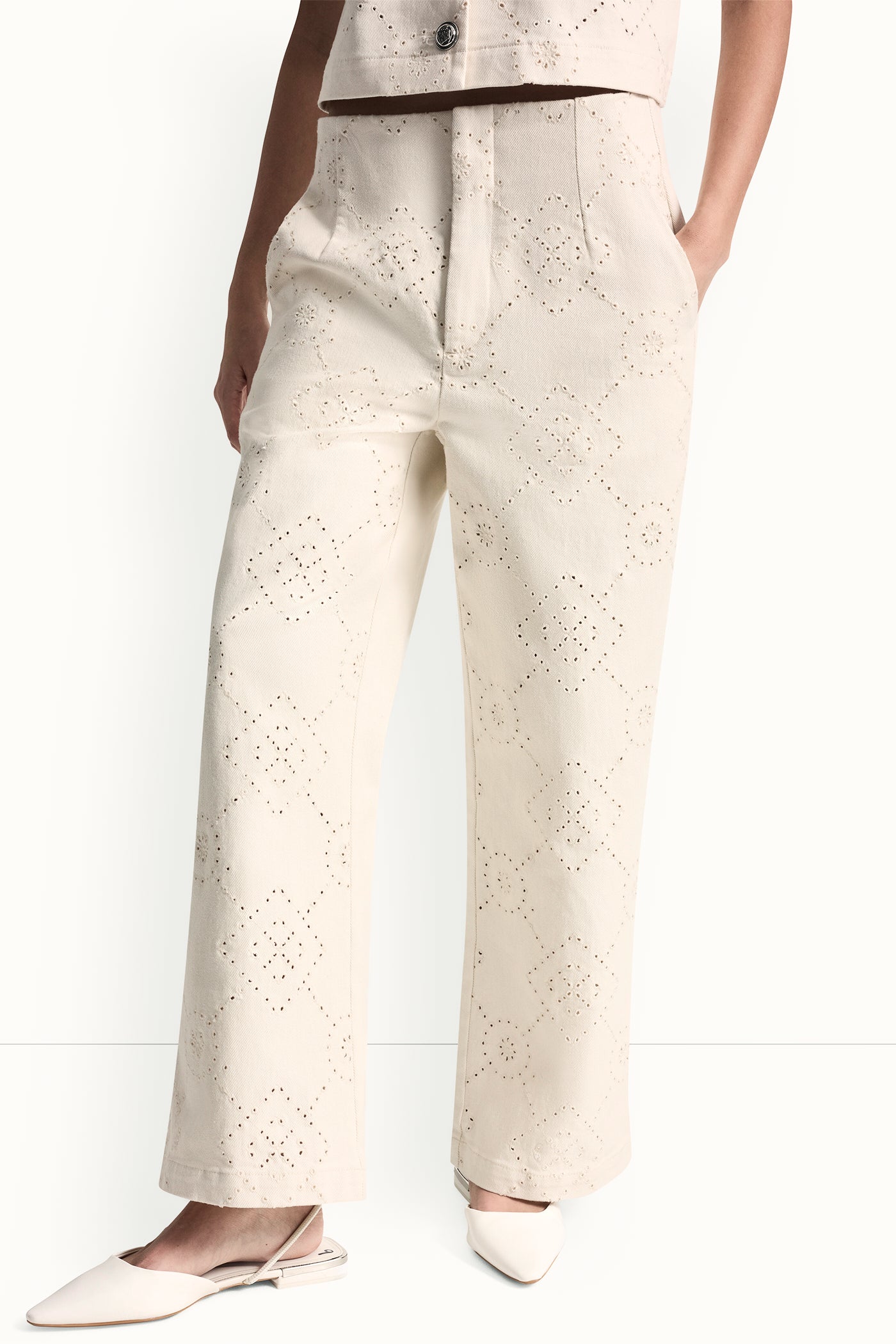HIGH-RISE TWILL WIDE LEG PANT - Eggnog - 2