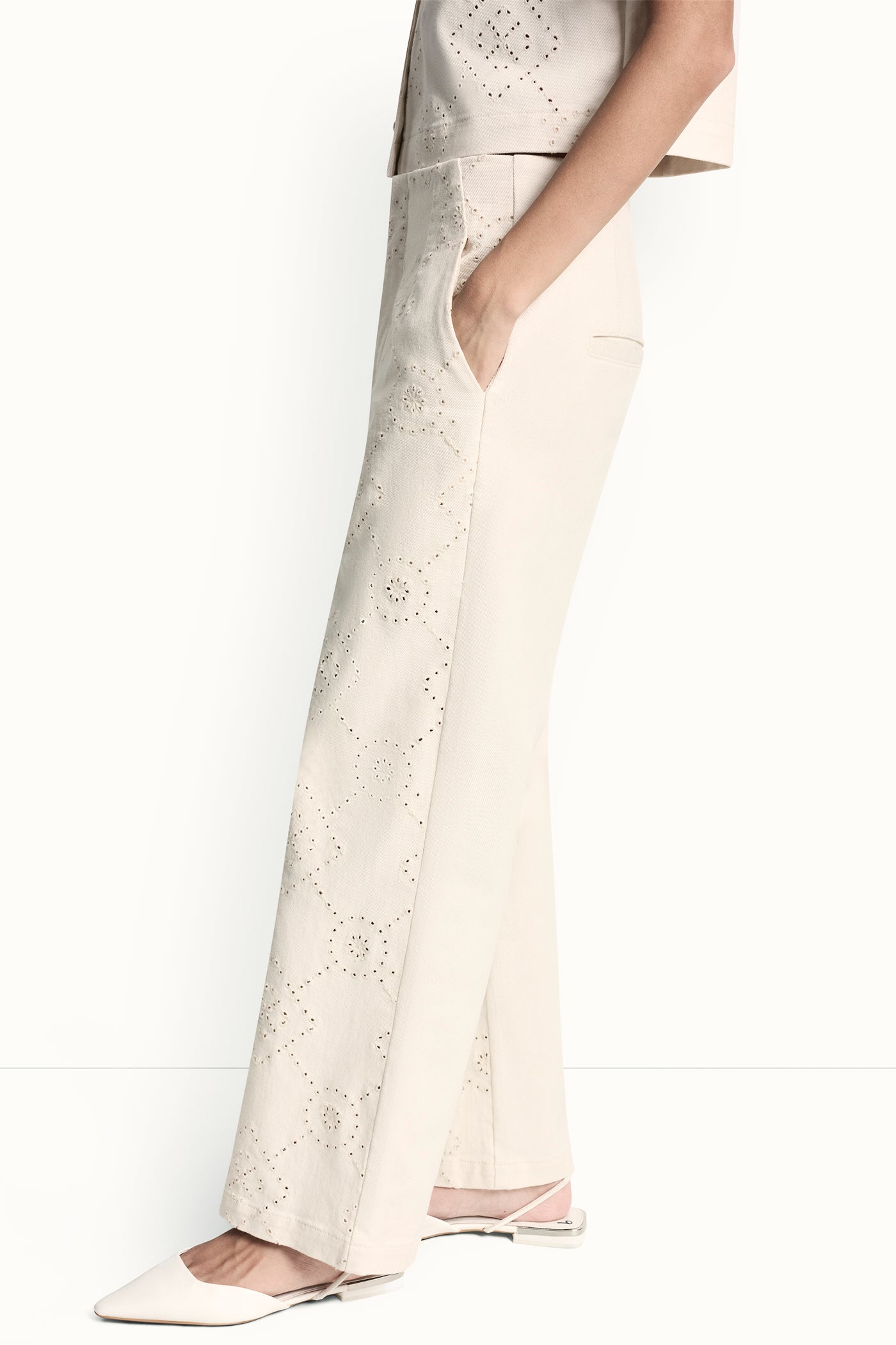 HIGH-RISE TWILL WIDE LEG PANT - Eggnog - 4