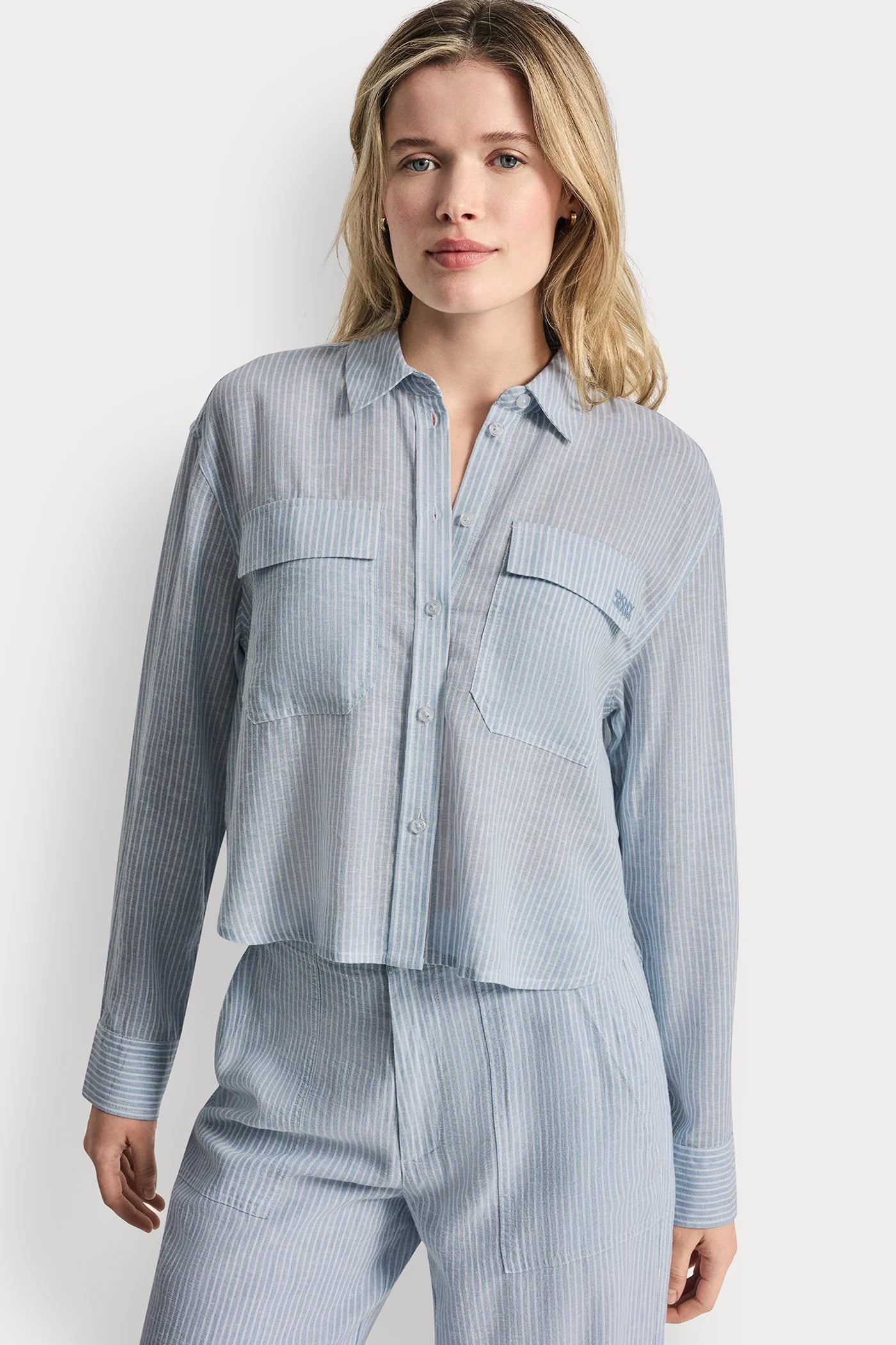 LINEN-BLEND BUTTON-FRONT SHIRT - Lex Chambray - 1