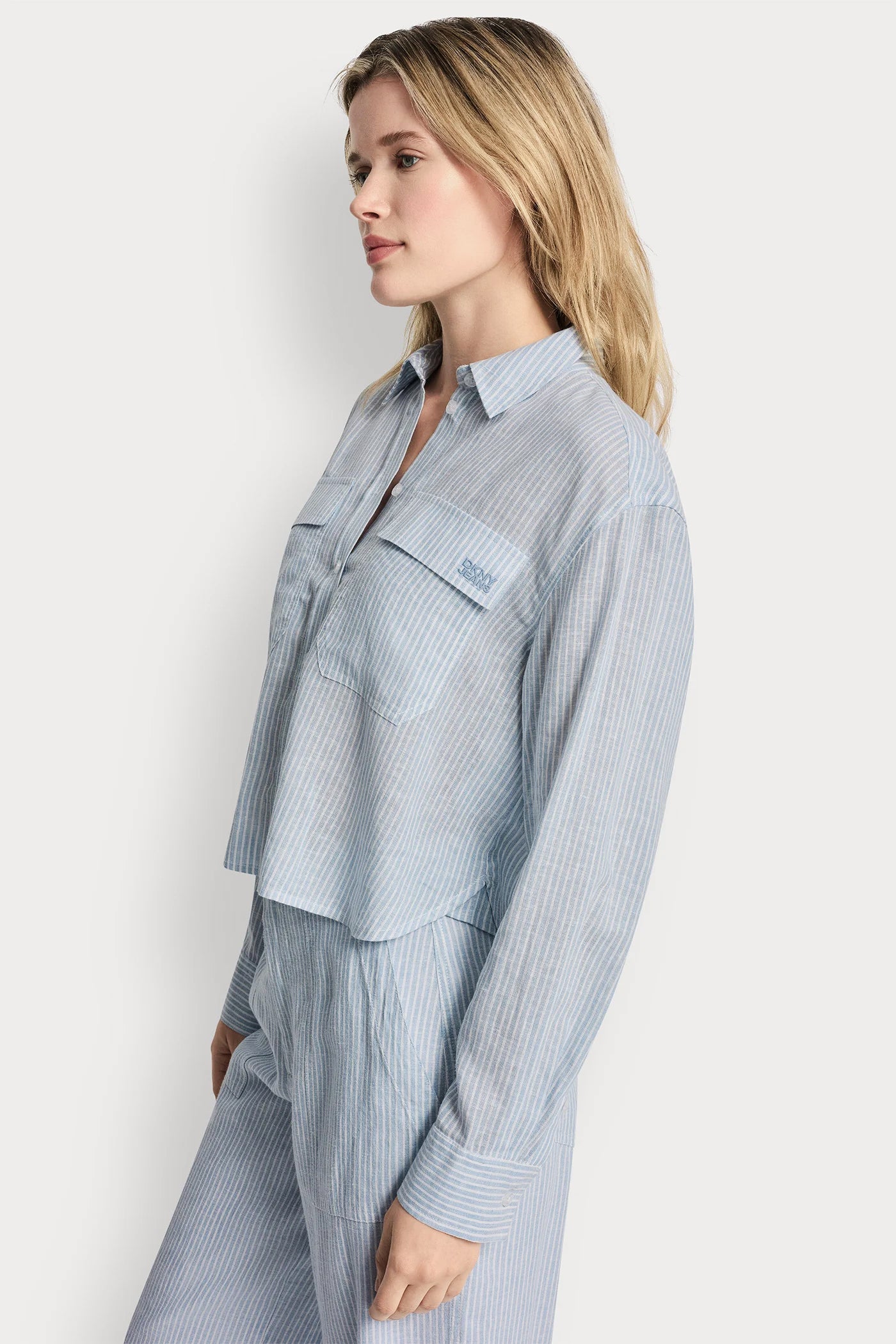 LINEN-BLEND BUTTON-FRONT SHIRT - Lex Chambray - 4