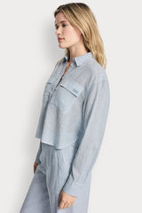 LINEN-BLEND BUTTON-FRONT SHIRT - Lex Chambray - 4