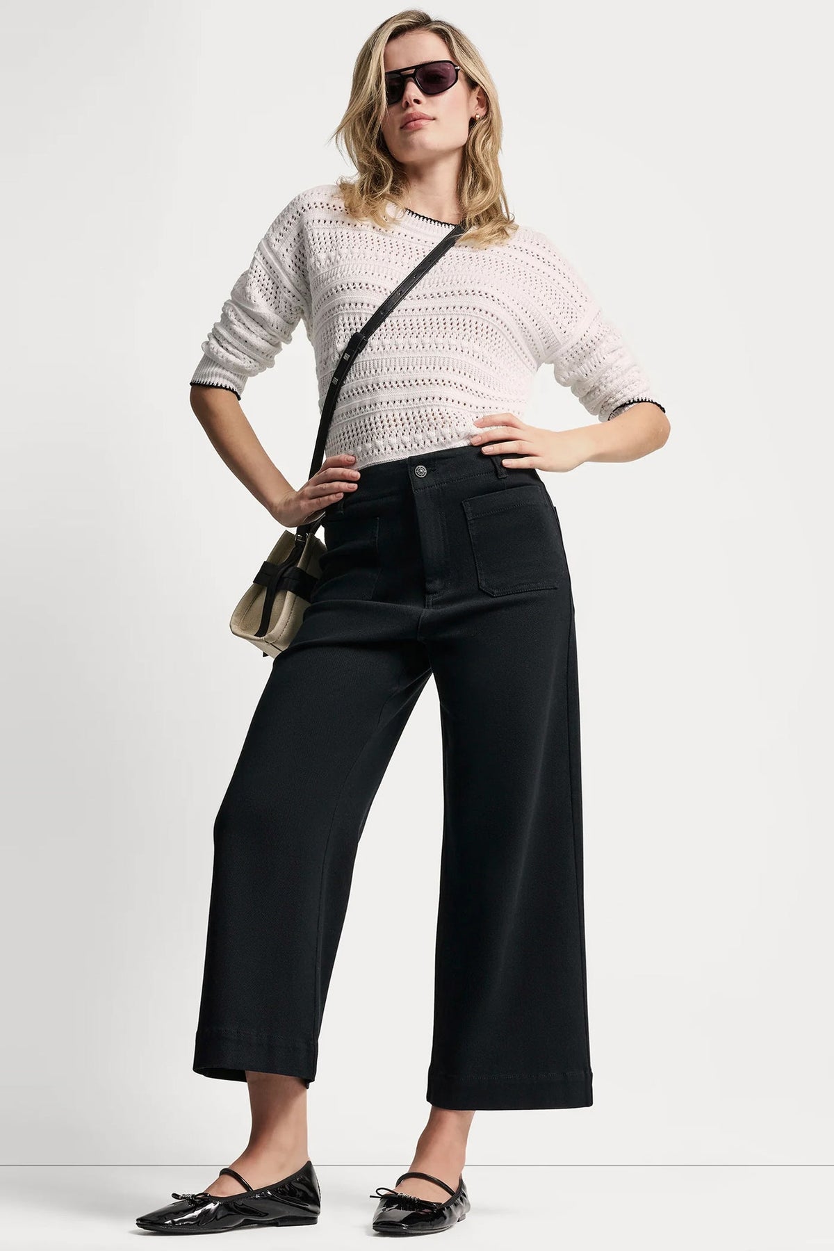 HIGH-RISE CROPPED WIDE LEG PANTS - Black - 1