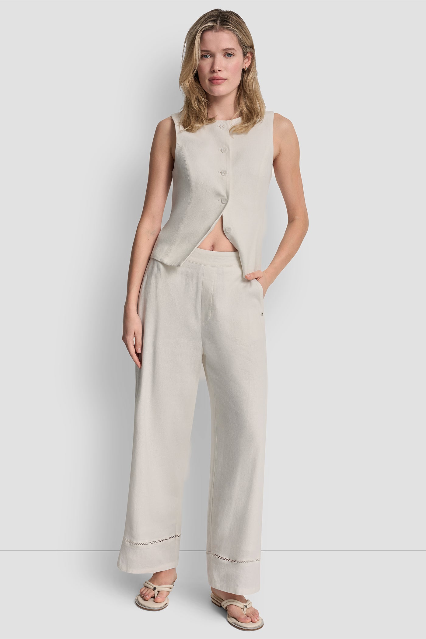 LINEN-BLEND PANT - Ivory - 2