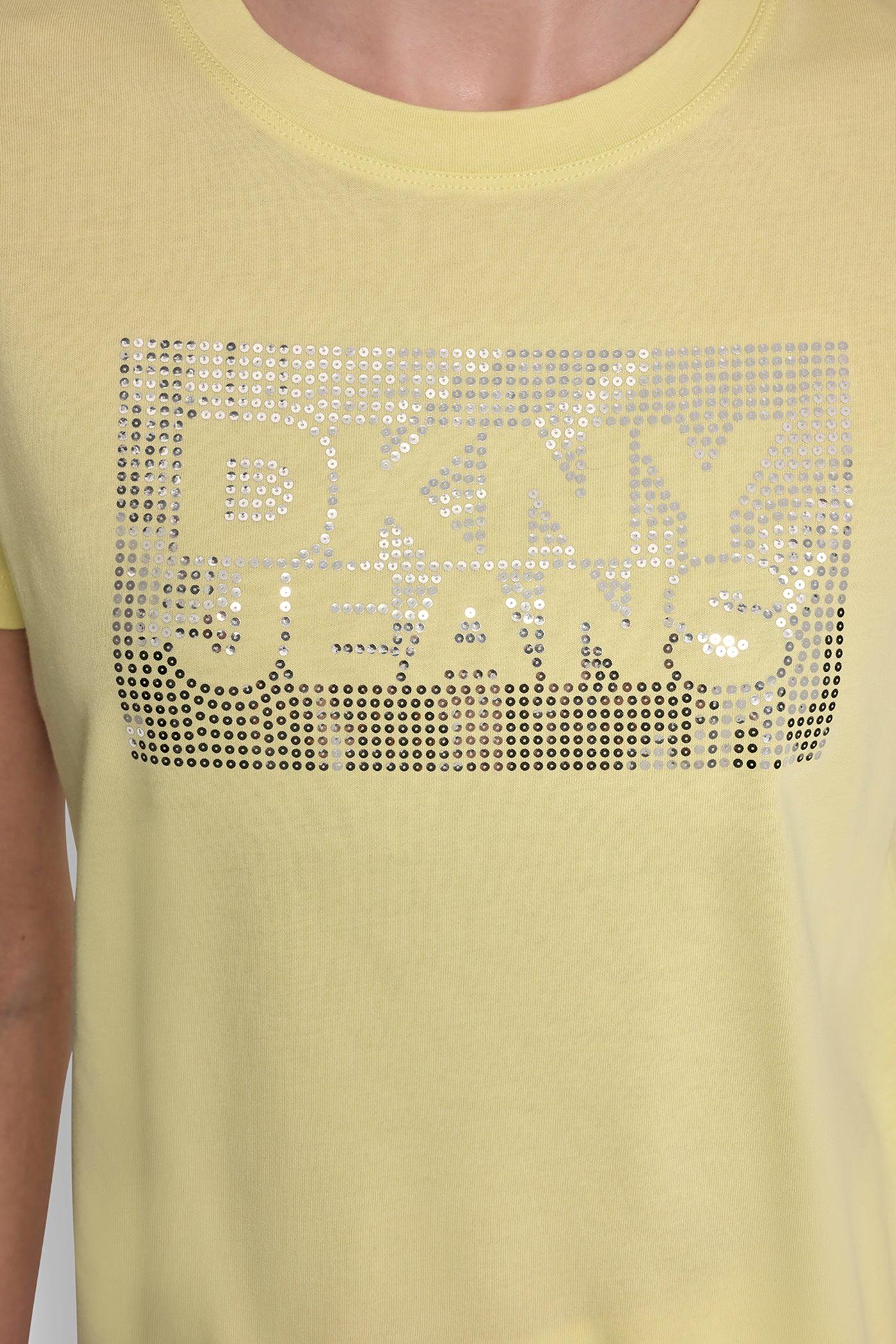DKNY JEANS STACK LOGO RHINESTONE TEE - Lemon Light/Silver - 7