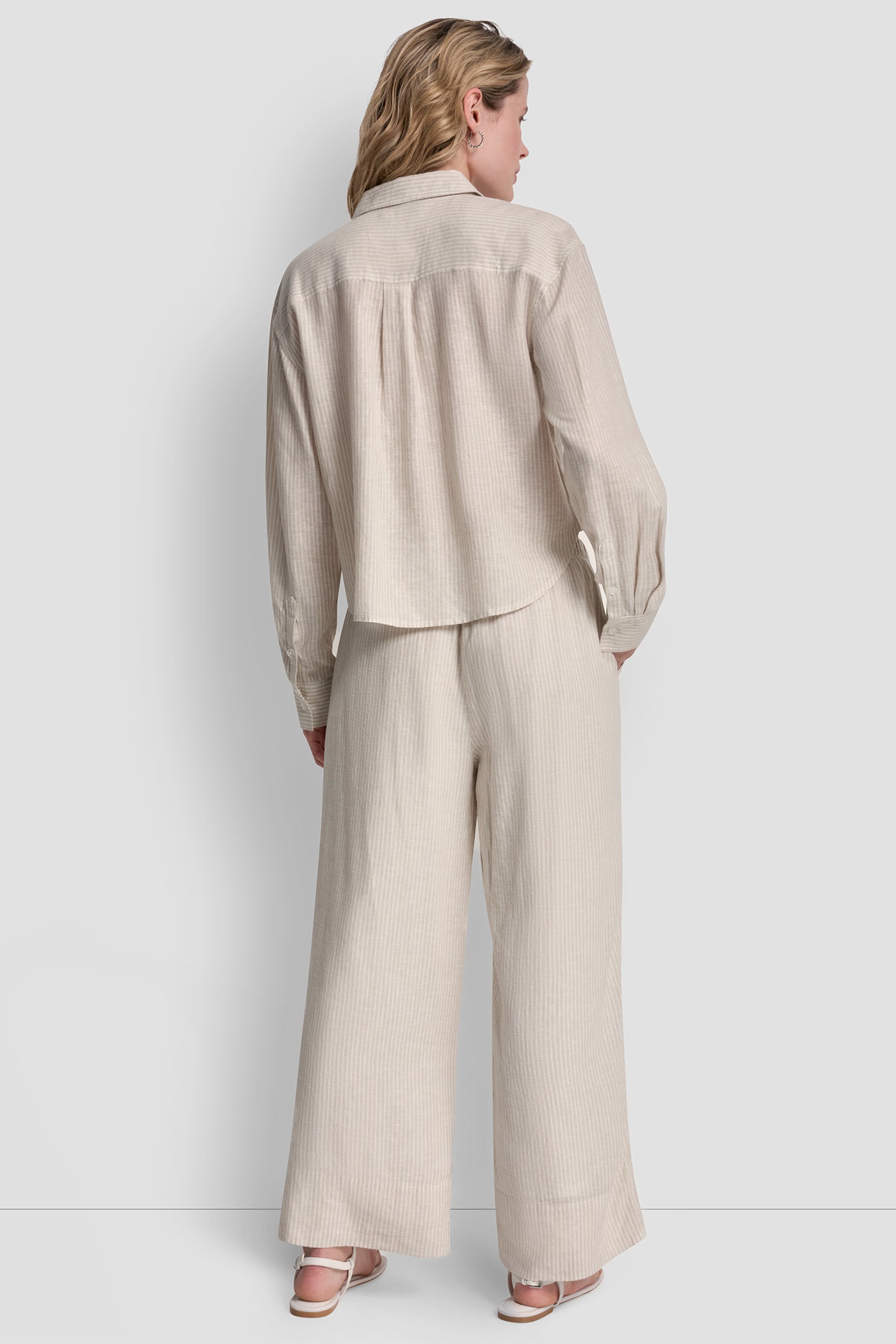 LINEN-BLEND BUTTON FRONT SHIRT - Lex Pebble - 5
