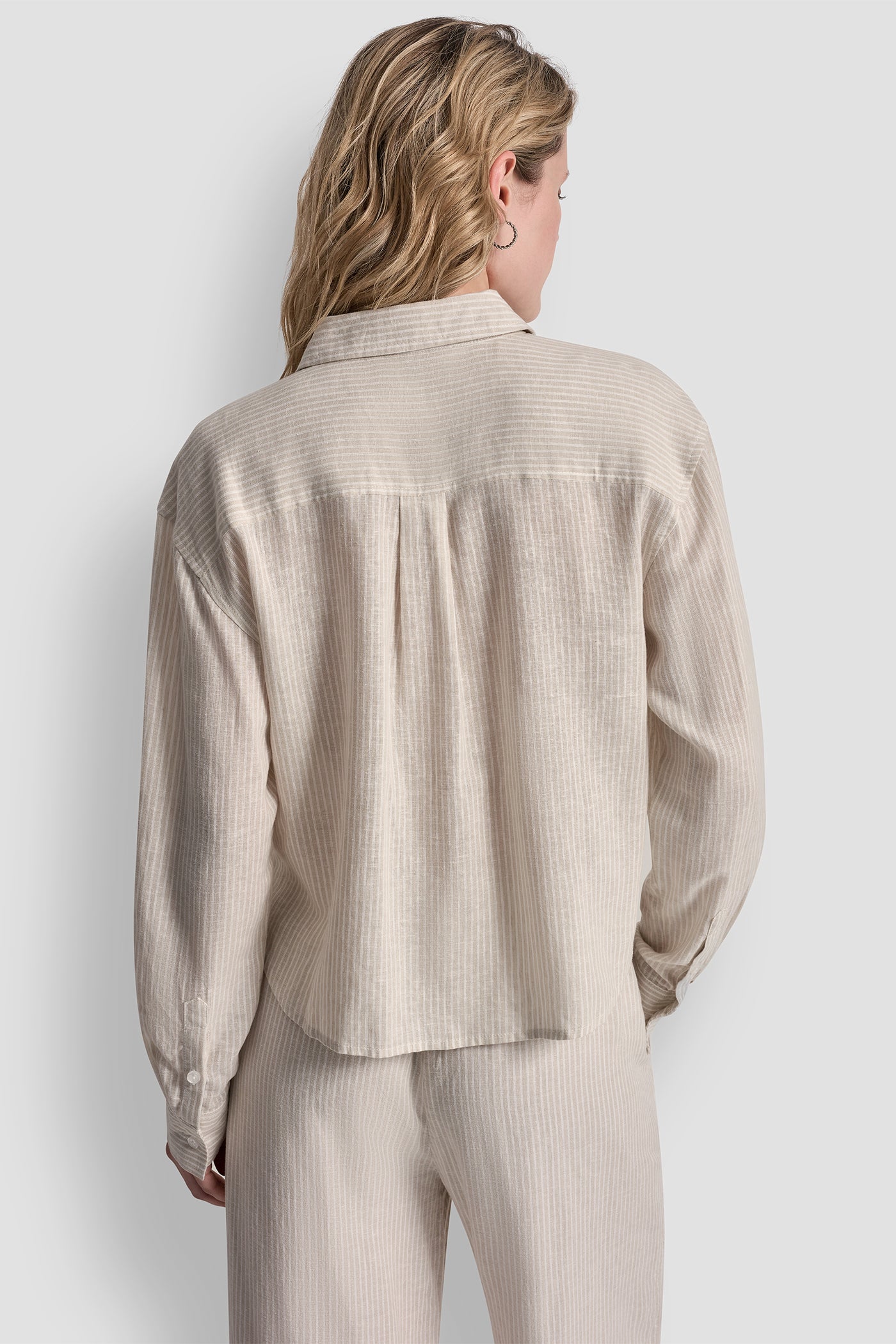 LINEN-BLEND BUTTON FRONT SHIRT - Lex Pebble - 3