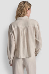 LINEN-BLEND BUTTON FRONT SHIRT - Lex Pebble - 3