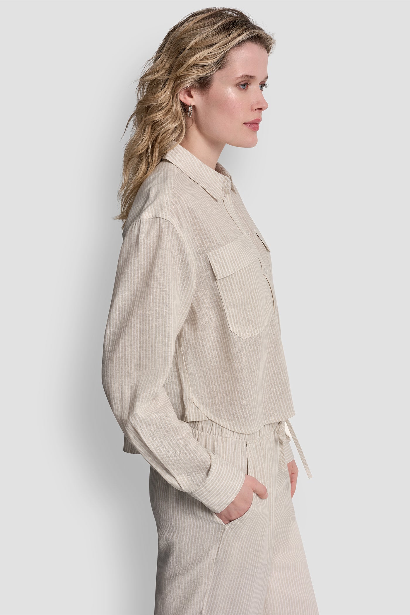 LINEN-BLEND BUTTON FRONT SHIRT - Lex Pebble - 4
