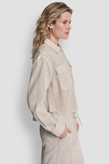 LINEN-BLEND BUTTON FRONT SHIRT - Lex Pebble - 4