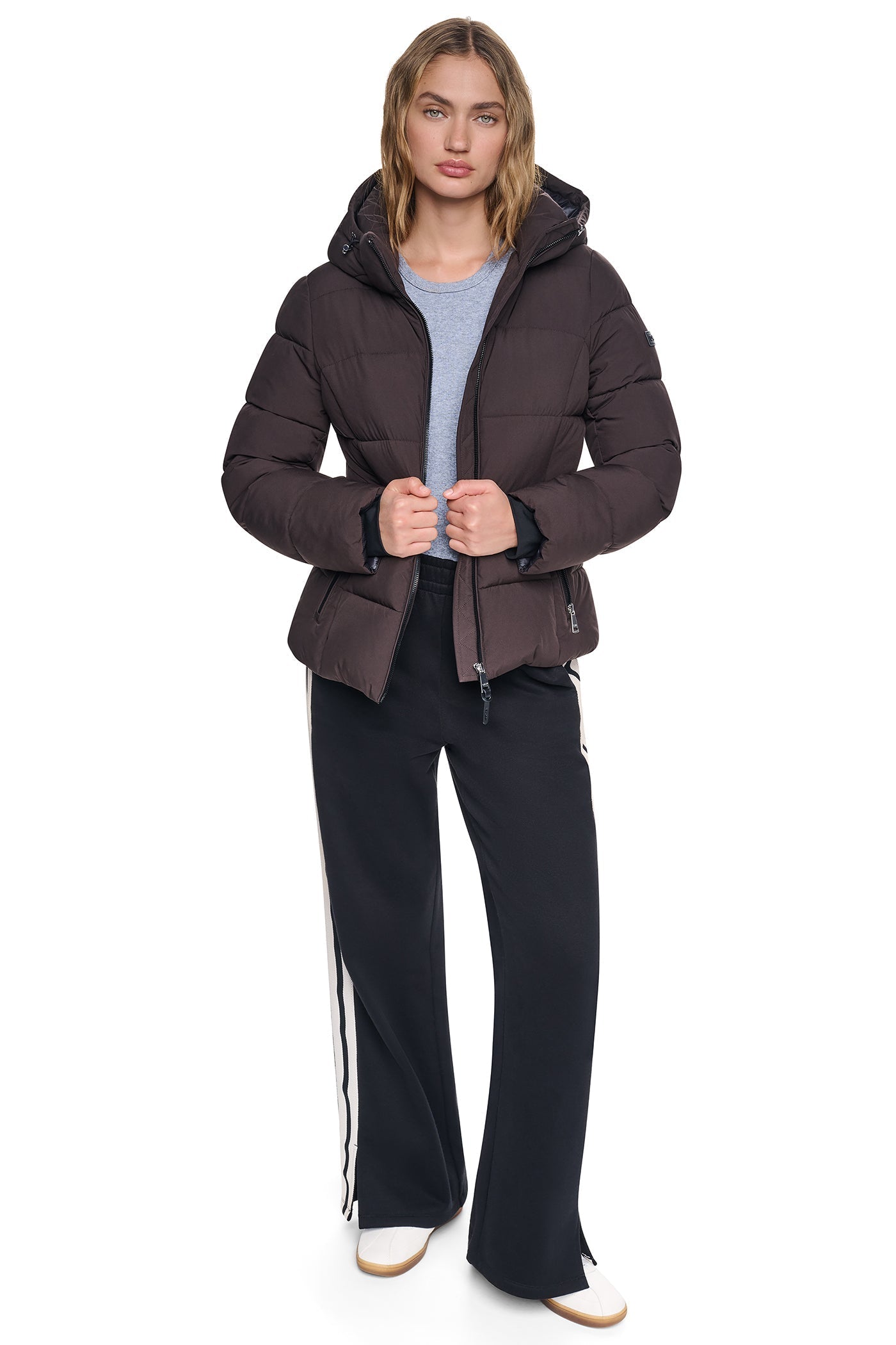 STRETCH HOODED PUFFER JACKET - Bitter - 6