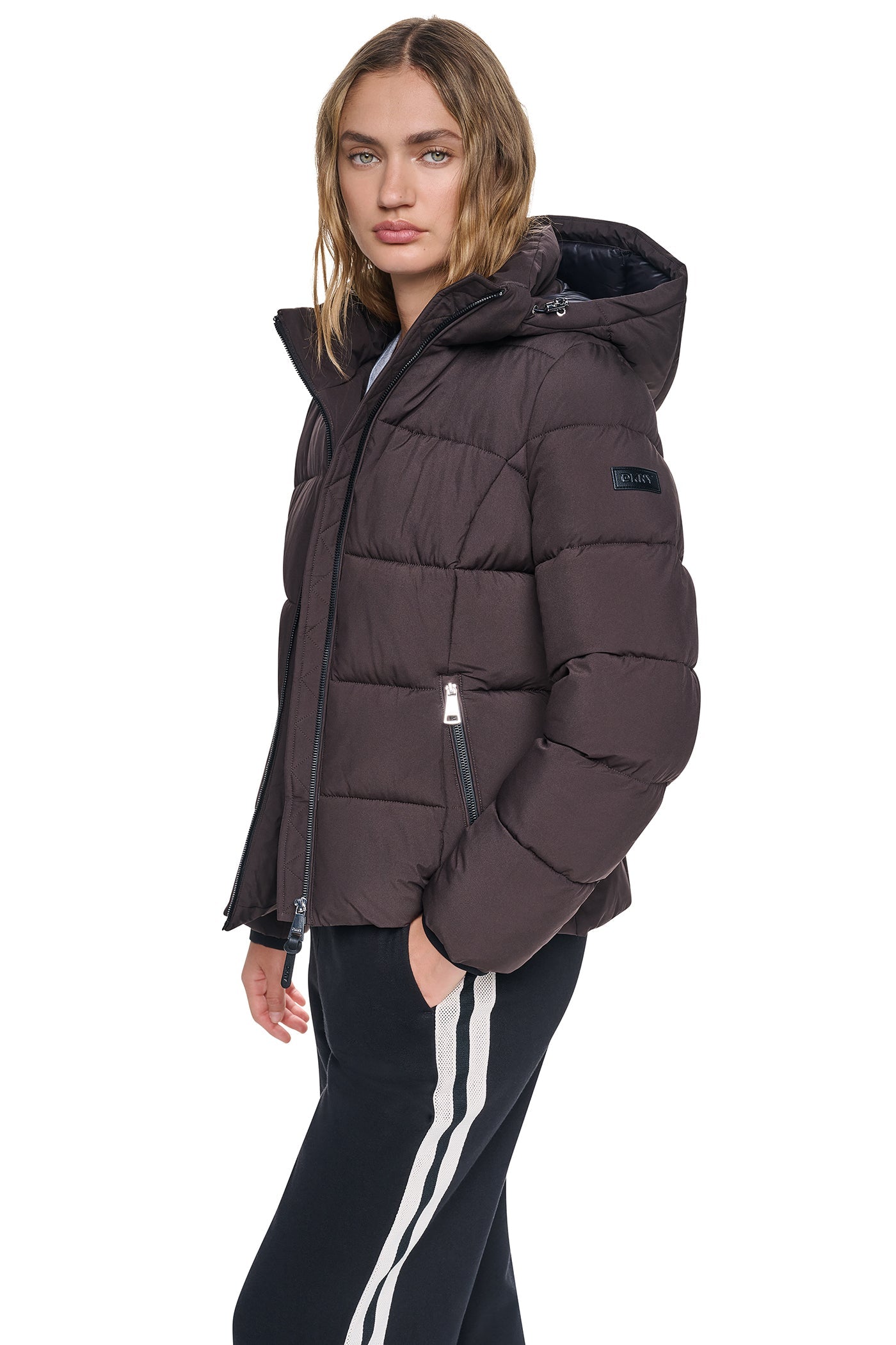 STRETCH HOODED PUFFER JACKET - Bitter - 3
