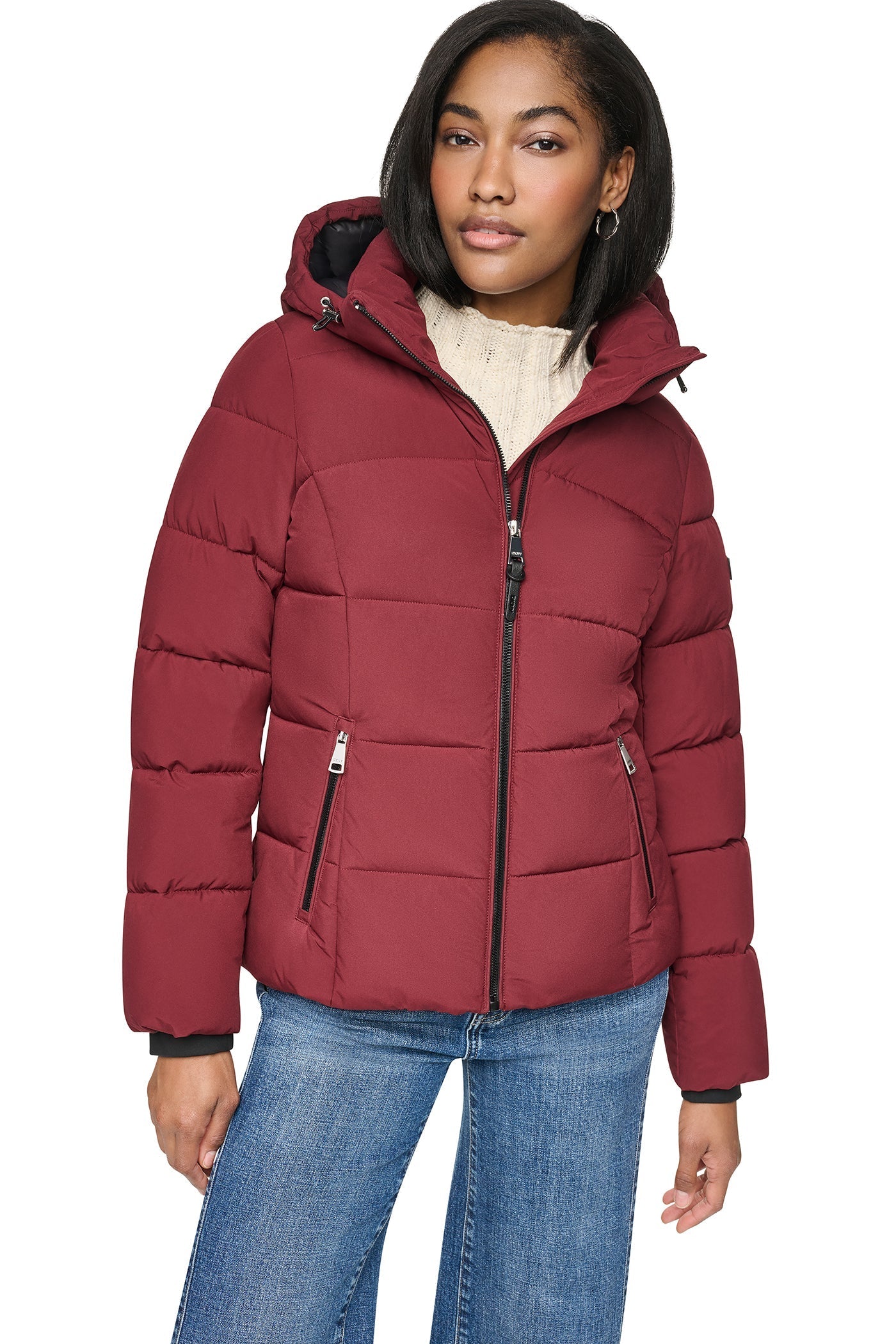 STRETCH HOODED PUFFER JACKET - Bordeaux - 2