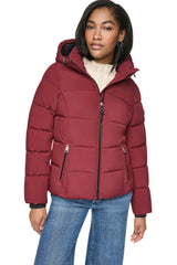 STRETCH HOODED PUFFER JACKET - Bordeaux - 2