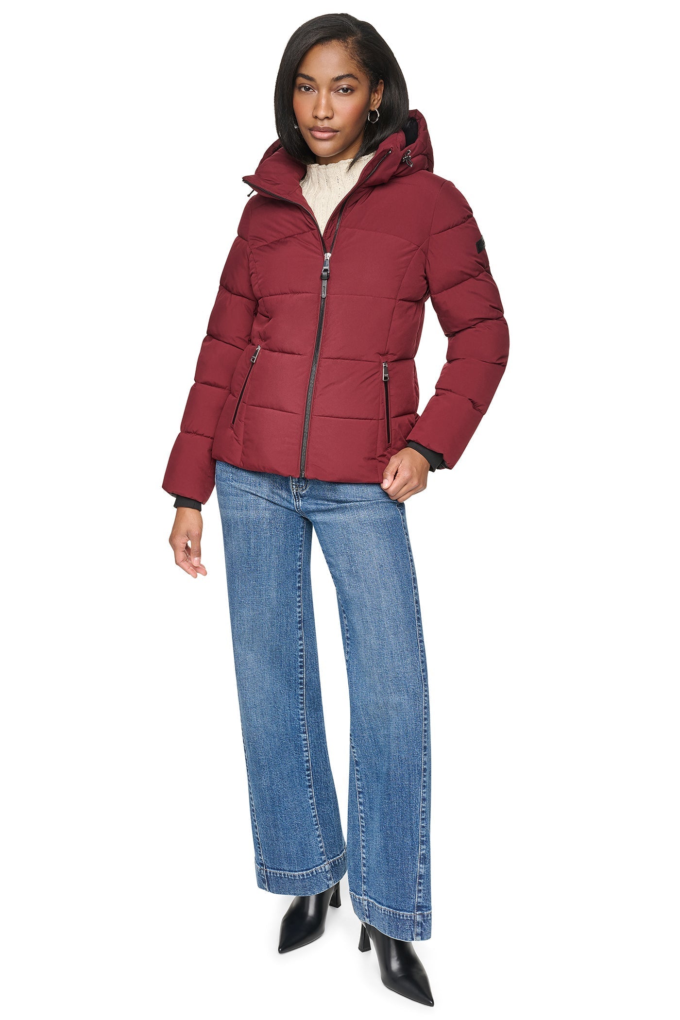 STRETCH HOODED PUFFER JACKET - Bordeaux - 7