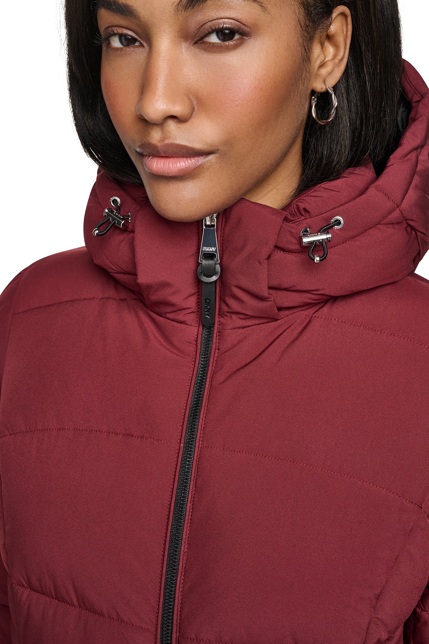 STRETCH HOODED PUFFER JACKET - Bordeaux - 9