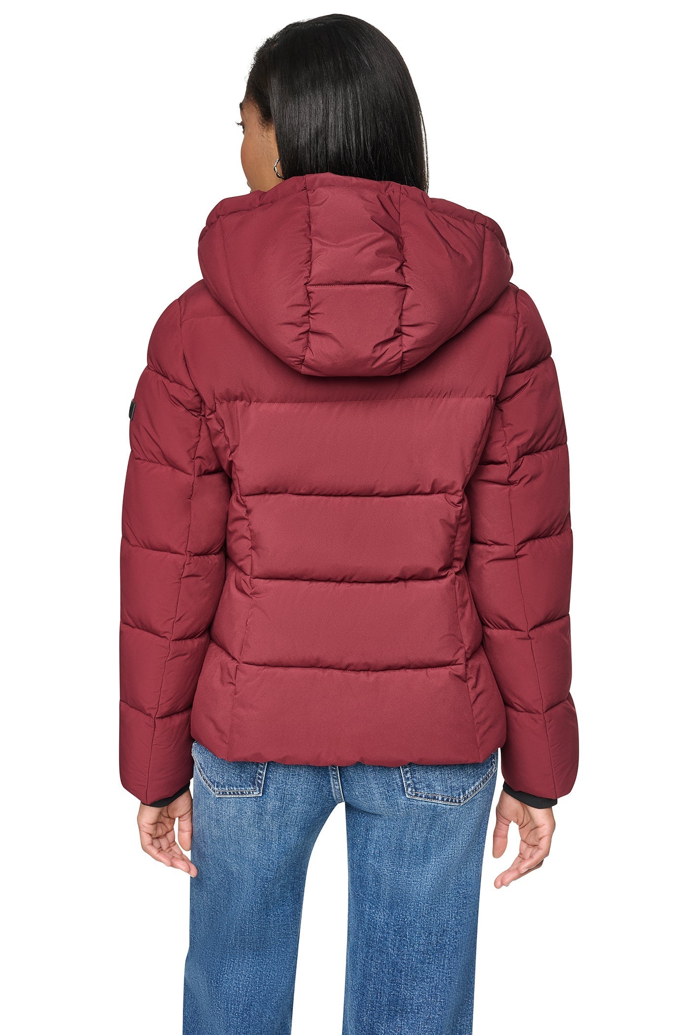 STRETCH HOODED PUFFER JACKET - Bordeaux - 3