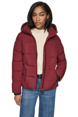 STRETCH HOODED PUFFER JACKET - Bordeaux - 5