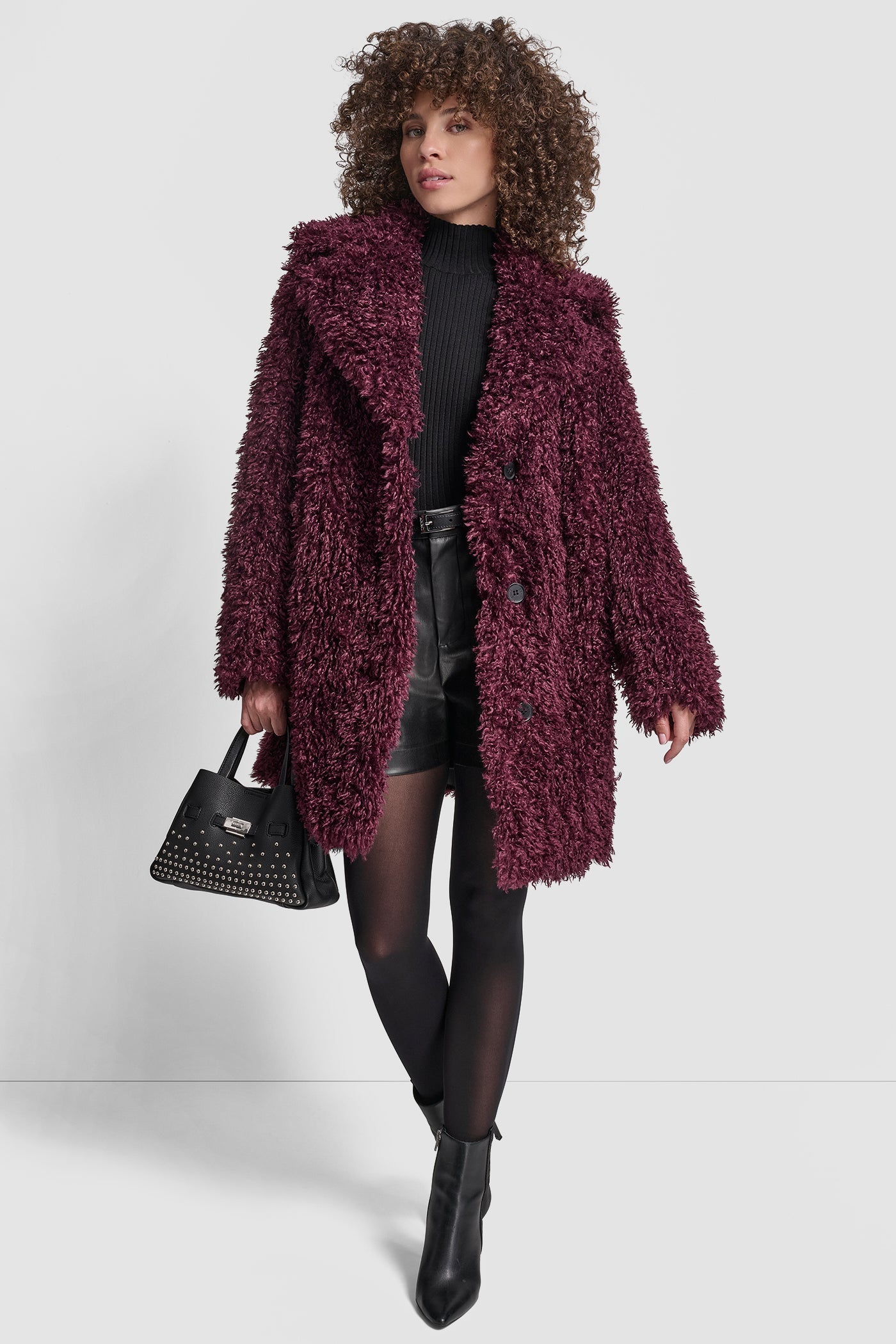 FAUX TEDDY FUR JACKET - BORDEAUX - 6