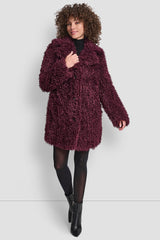 FAUX TEDDY FUR JACKET - BORDEAUX - 2