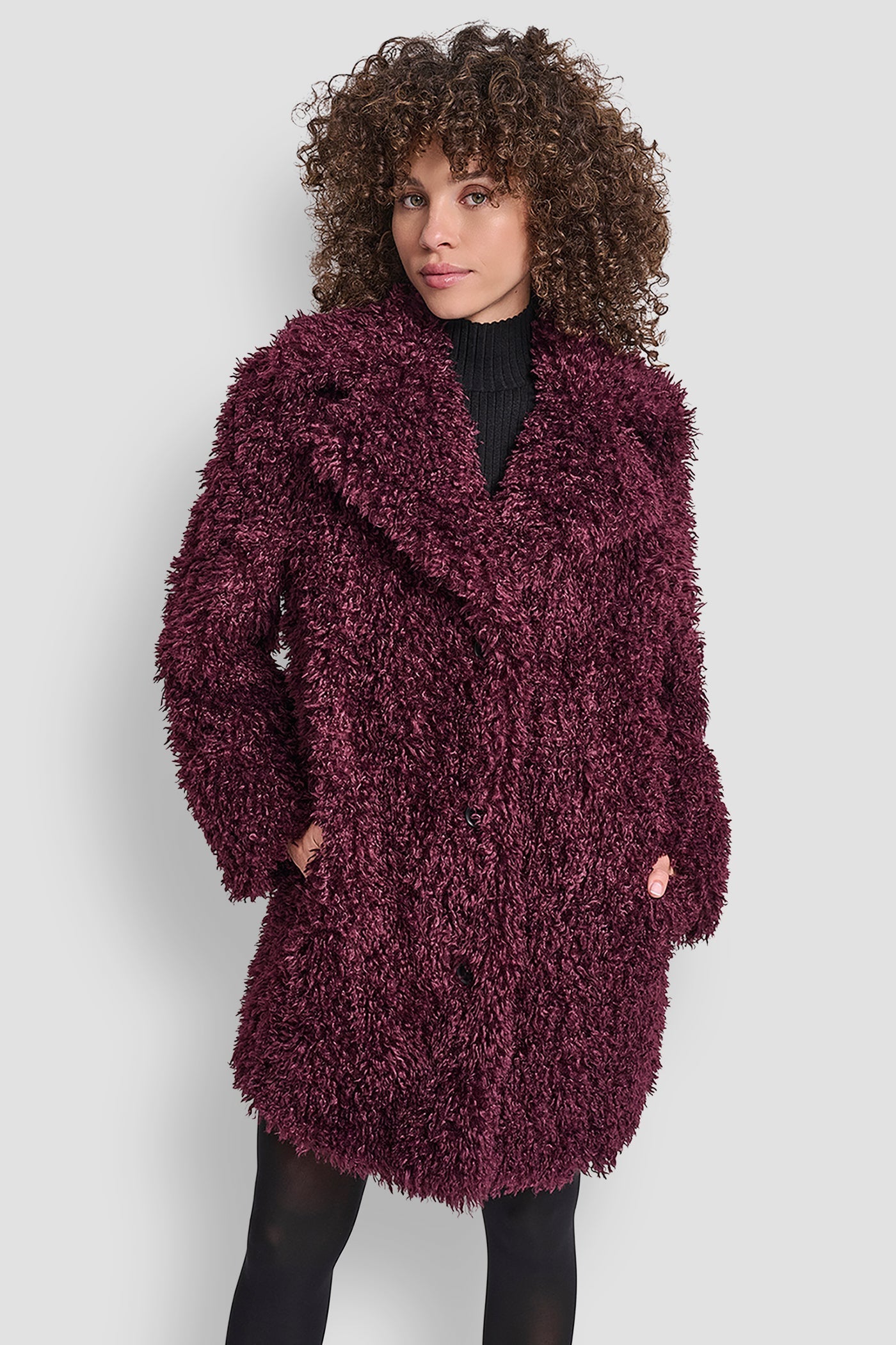 FAUX TEDDY FUR JACKET - BORDEAUX - 1